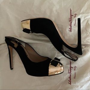 *NEW* Salvatore Ferragamo Black Suede Heels (9.5)